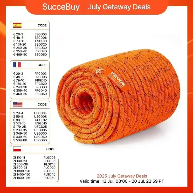 SucceBuy 220ft Dual-Weave Polyester Rope 48-Strand Outdoor Accessories