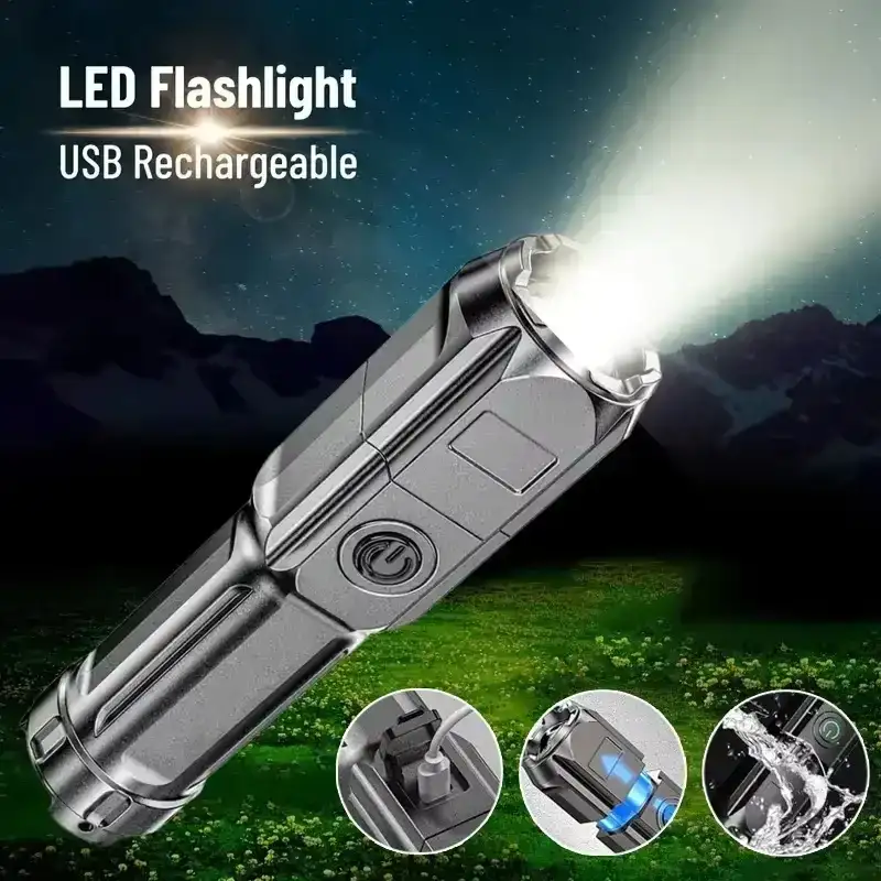 Super Bright LED Flashlight Rechargeable Zoom Torch 3 Modes
