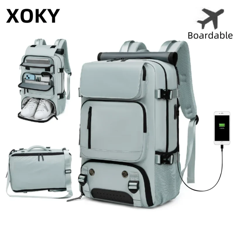 Large Travel Backpack Boardable Backpack USB Charging Waterproof