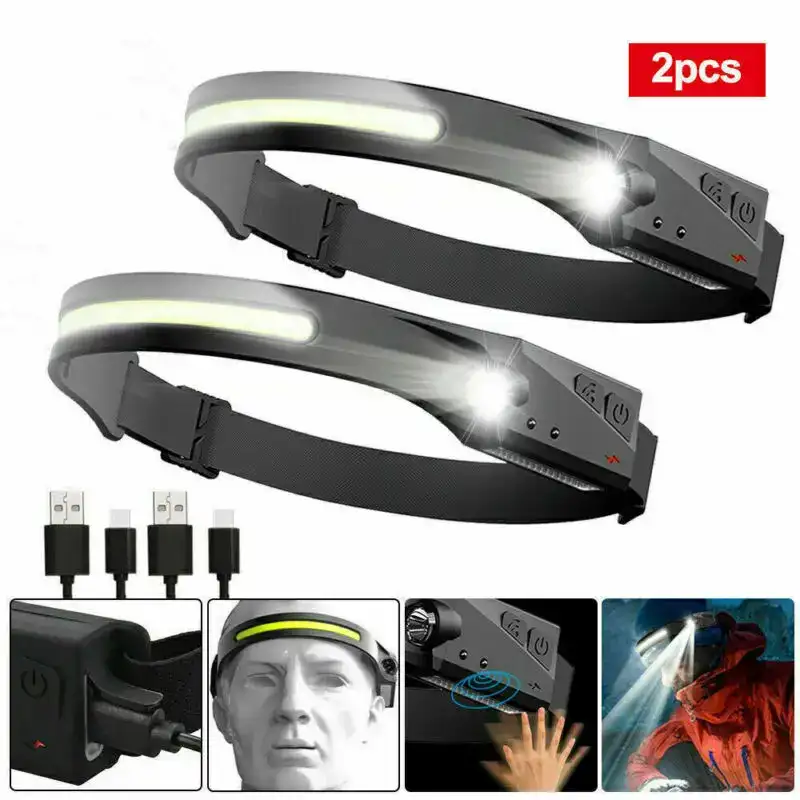 2PCS LED Bright Headlight USB Rechargeable