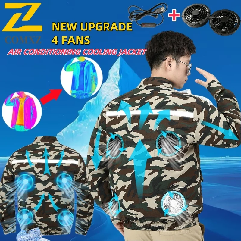 New 4 Fan Ice Jacket Men’s USB Charging Air Conditioner Coat