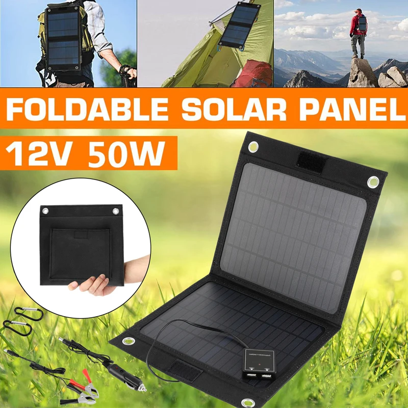 50W Foldable Solar Panel 12V USB Bag